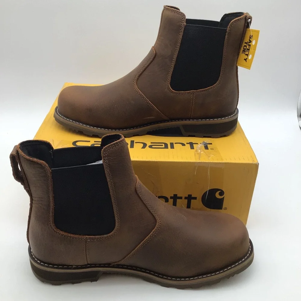 Carhartt Frontier Steel Toe Chelsea Work Boots Brown Leather Mens Size 11 W NEW